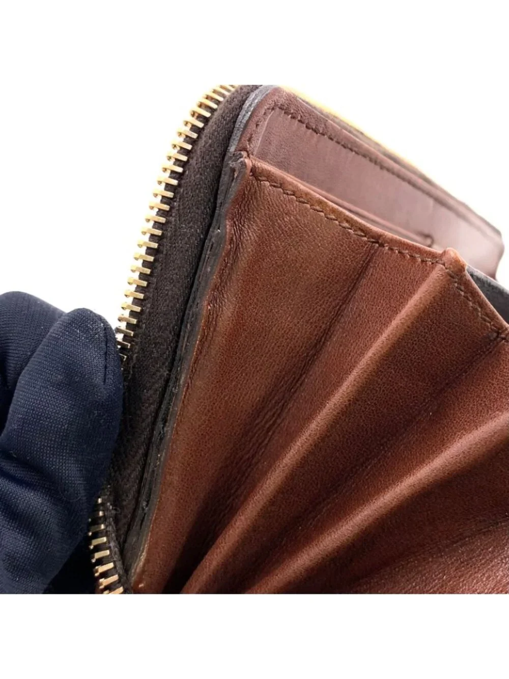 Gucci Woven Web Zip Around Leather Brown Wallet Gold - Picture 8 of 15